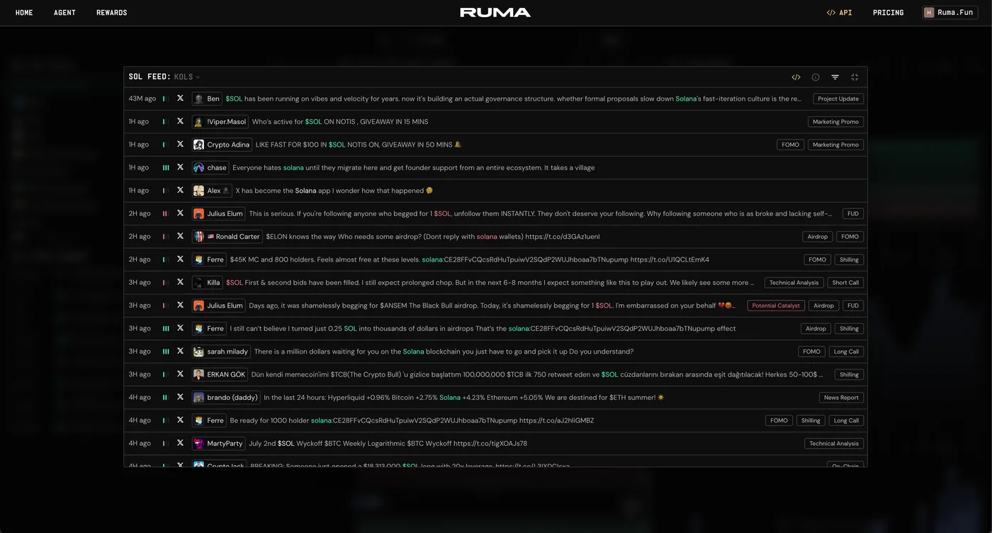 Nebula feed filtered to KOLs with post tags